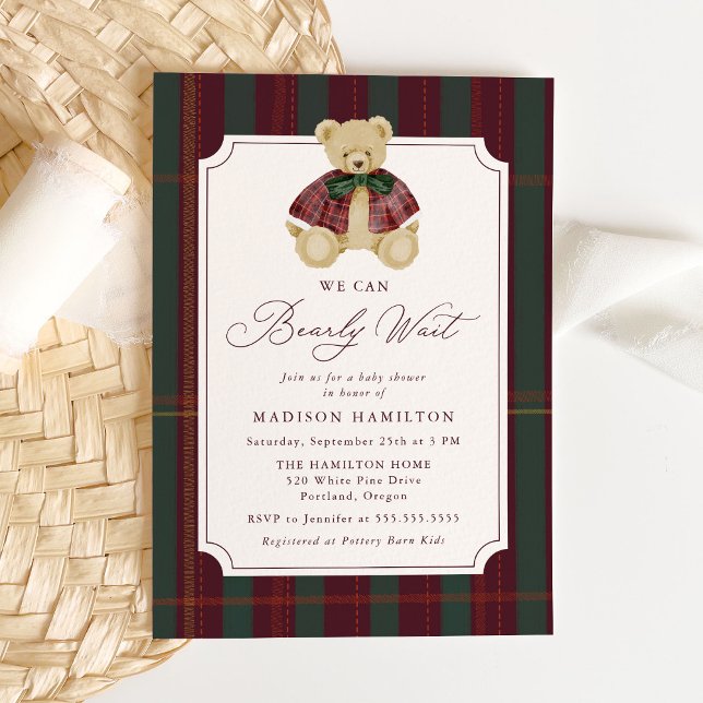Invitación We Can Bearly Wait Plaid Teddy Bear Baby Shower (Subido por el creador)