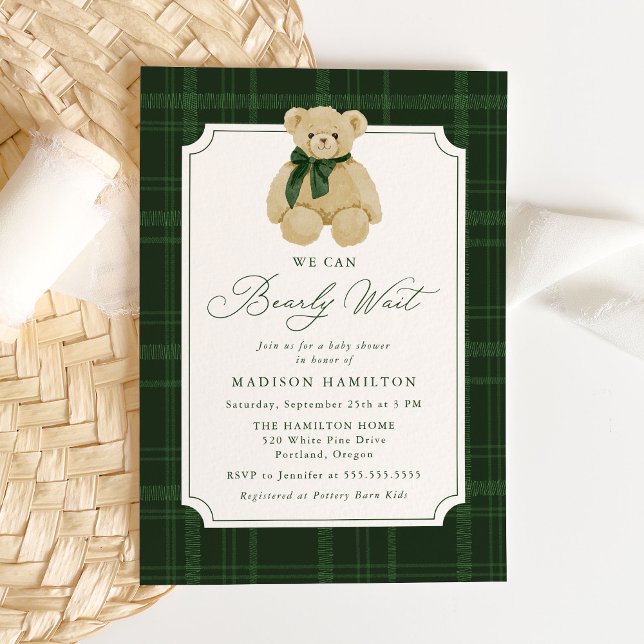 Invitación We Can Bearly Wait Plaid Teddy Bear Baby Shower (Subido por el creador)