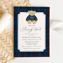 Invitación We Can Bearly Wait Plaid Teddy Bear Baby Shower