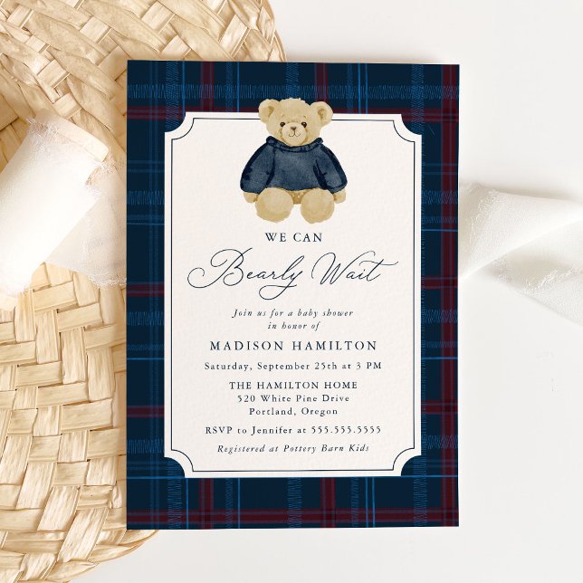 Invitación We Can Bearly Wait Plaid Teddy Bear Baby Shower (Subido por el creador)