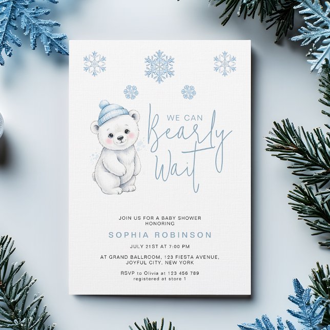 Invitación We Can Bearly Wait Polar Bear Winter Baby Shower (Subido por el creador)