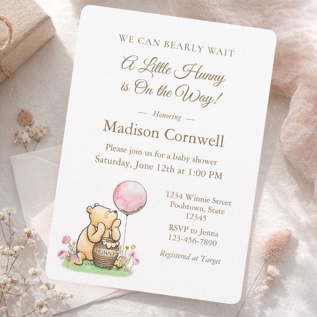 Invitación We Can Bearly Wait Pooh Baby Shower Neutral  (Subido por el creador)
