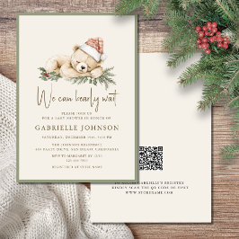 Invitación We Can Bearly Wait QR Christmas Baby Shower