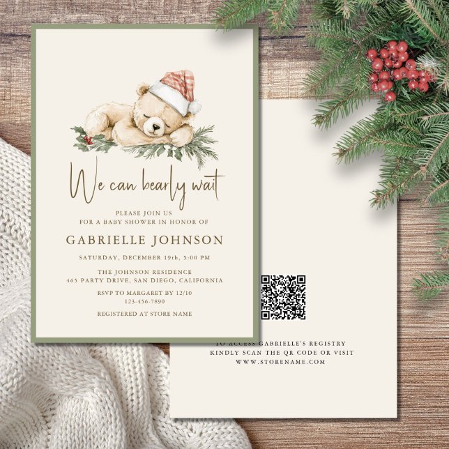Invitación We Can Bearly Wait QR Christmas Baby Shower (Subido por el creador)