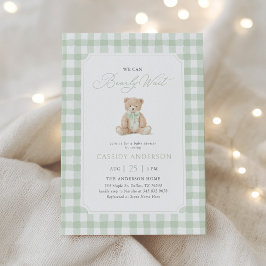Invitación We Can Bearly Wait Sage Teddy Bear Baby Shower