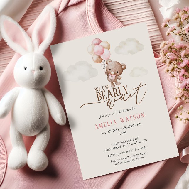 Invitación We Can Bearly Wait Teddy Bear Baby Girl Shower (We Can Bearly Wait Teddy Bear Baby Girl Shower Invitation)