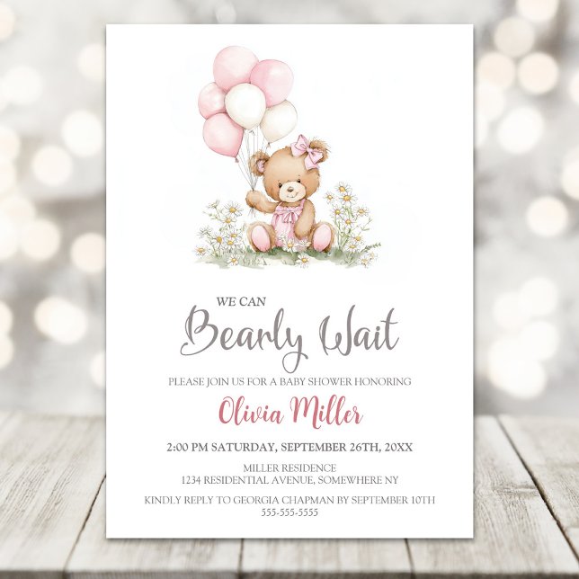 Invitación We Can Bearly Wait Teddy Bear Baby Girl Shower (Subido por el creador)