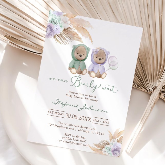 Invitación We Can Bearly Wait Teddy Bear Baby Shower  (Subido por el creador)