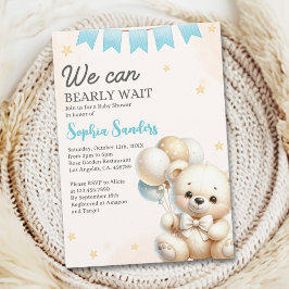 Invitación "We Can Bearly Wait! Teddy Bear Baby Shower