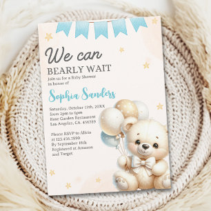 Invitación "We Can Bearly Wait! Teddy Bear Baby Shower
