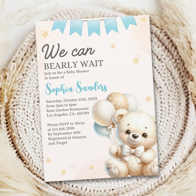 Invitación "We Can Bearly Wait! Teddy Bear Baby Shower (Subido por el creador)