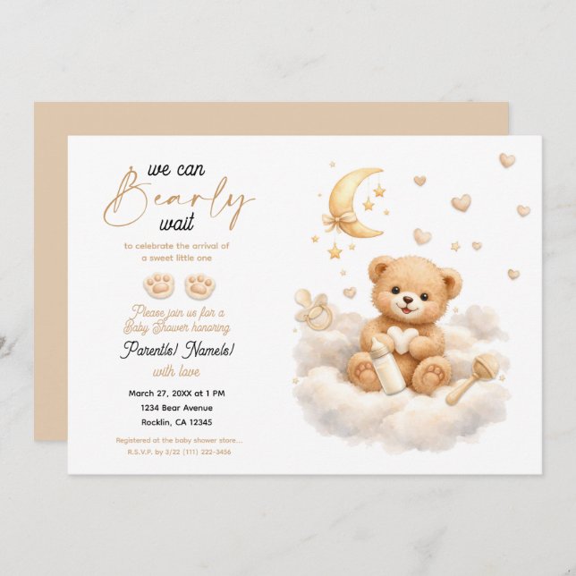 Invitación We can Bearly Wait Teddy Bear Baby Shower (Anverso / Reverso)