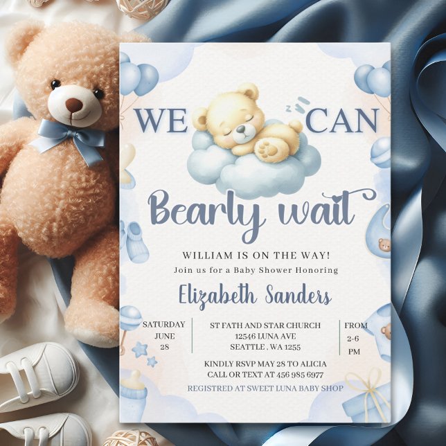 Invitación We can Bearly wait - Teddy Bear Baby Shower Boy (Subido por el creador)
