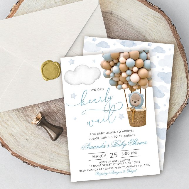 Invitación We Can Bearly Wait Teddy Bear Balloon Baby Shower (Subido por el creador)