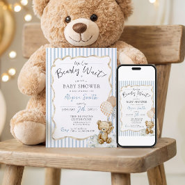 Invitación We Can Bearly Wait Teddy Bear Blue Baby Boy Shower