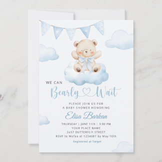 Invitación We Can Bearly Wait Teddy Bear Boy Baby Shower