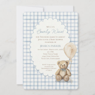 Invitación We Can Bearly Wait Teddy Bear Boy Baby Shower