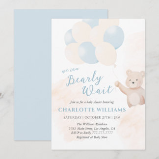 Invitación We Can Bearly Wait | Teddy Bear Boy Baby Shower