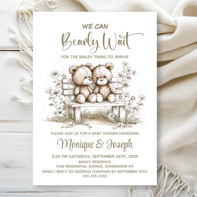 Invitación We Can Bearly Wait Teddy Bear Twins Baby Shower (Subido por el creador)