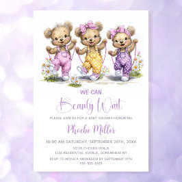 Invitación We Can Bearly Wait Teddy Bears Wearing Overalls
