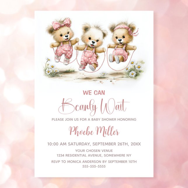 Invitación We Can Bearly Wait Teddy Bears with Jump Ropes (Subido por el creador)