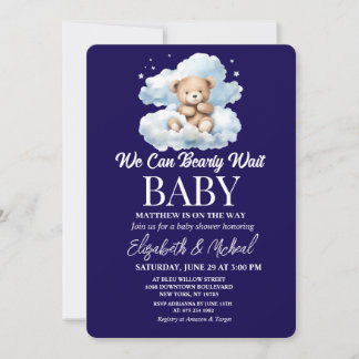 Invitación We Can Bearly Wait Theme Baby Shower Invitation