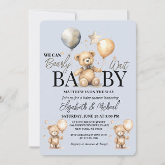 Invitación We Can Bearly Wait Theme Baby Shower Invitation