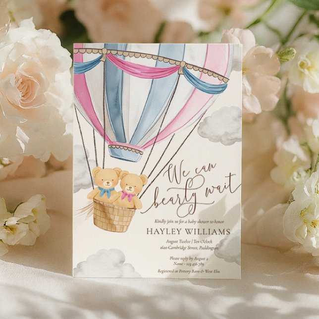 Invitación We Can Bearly Wait Twins Baby Shower Invitation (Subido por el creador)