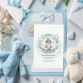 Invitación We can Bearly Wait Watercolor Blue Bear Baby Showe
