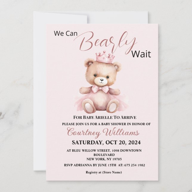 Invitación We Can Bearly WaitBaby Shower Invitation (Anverso)