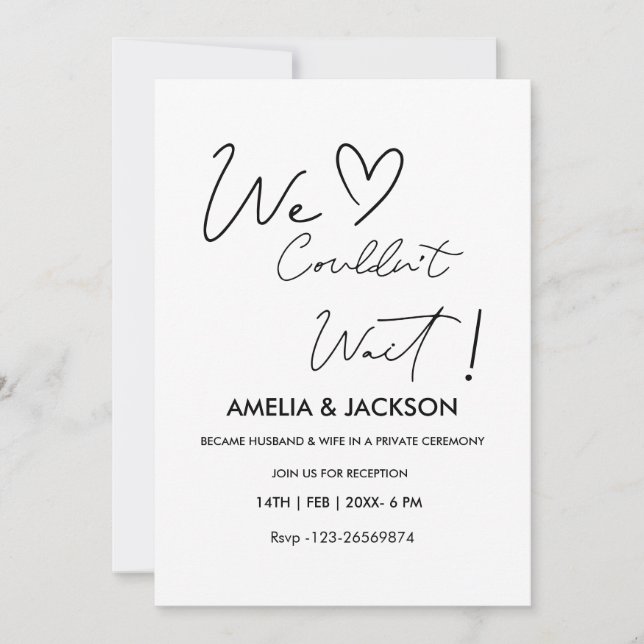 Invitación We Couldn’t Wait,Wedding  Reception Invitation  (Anverso)