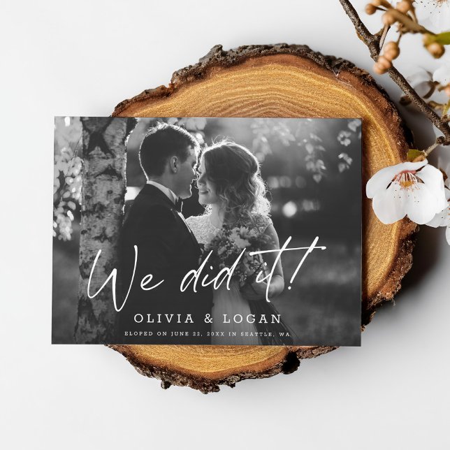 Invitación We Did It Modern Script Wedding Photo Elopement (Subido por el creador)
