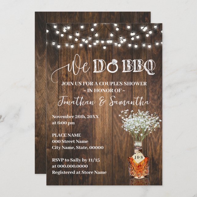 Invitación We do BBQ Couple Shower Whiskey Baby Breath (Anverso / Reverso)