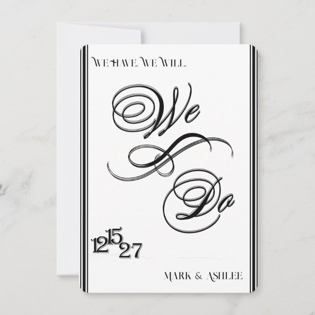 Invitación We Do, Black & White Wedding Invitation (Anverso)