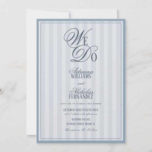 Invitación We Do Elegant Dusty Blue Striped Wedding (Anverso)