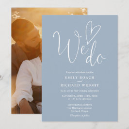 Invitación We Do Love Heart Photo Dusty Blue Boda