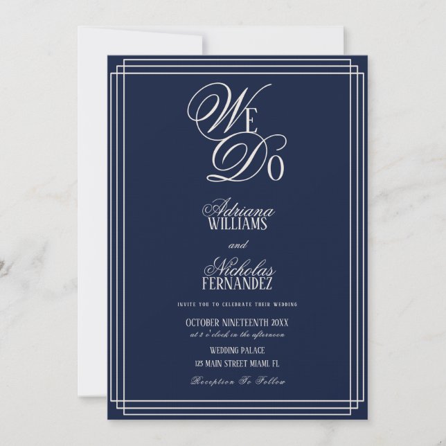 Invitación We Do Navy Blue Old Money Wedding (Anverso)