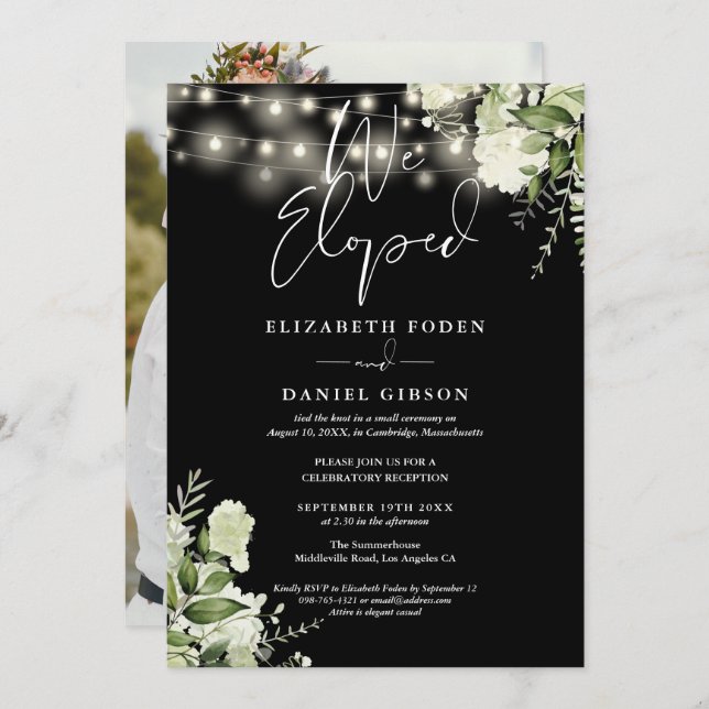 Invitación We Eloped Greenery Floral Photo Wedding Party (Anverso / Reverso)