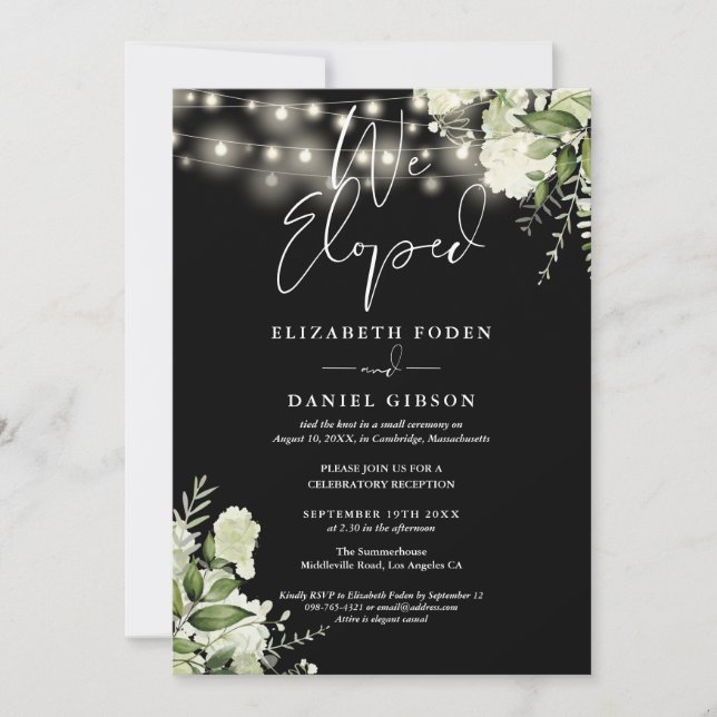 Invitación We Eloped Greenery Floral Wedding Vows Party (Anverso)