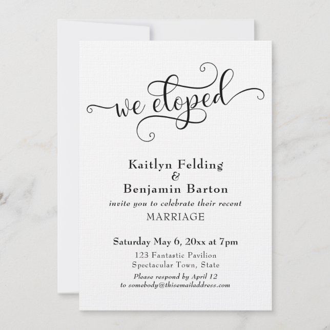 Invitación "We Eloped" Typography Wedding Reception Only (Anverso)