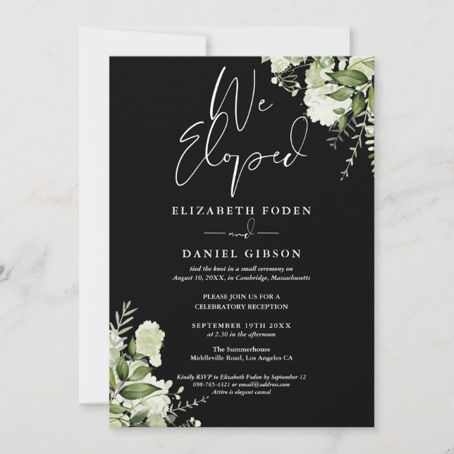 Invitación We Eloped Wedding Vows Greenery Party (Anverso)