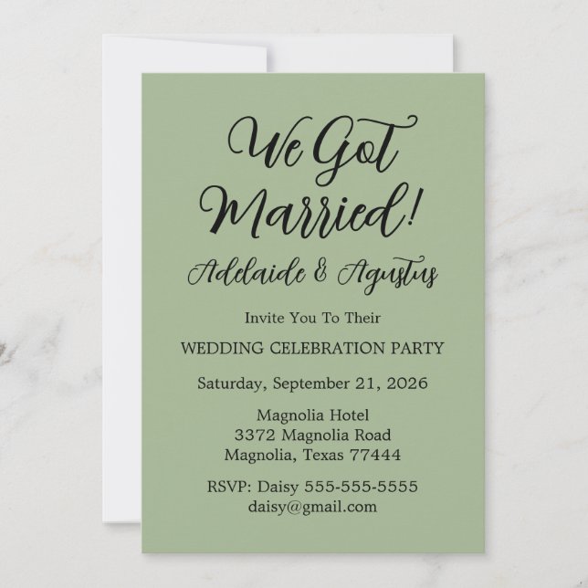 Invitación We Got Married Green Wedding Reception  (Anverso)