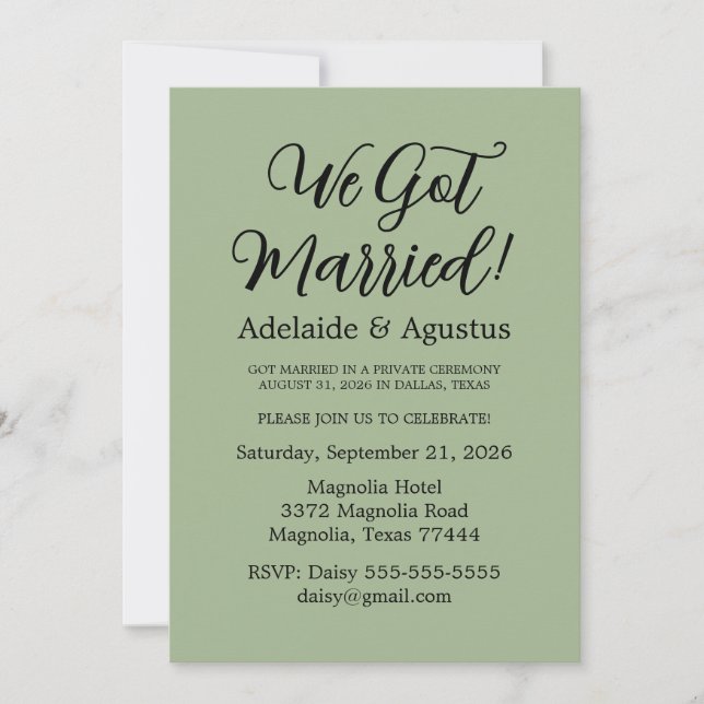 Invitación We Got Married Green Wedding Reception  (Anverso)