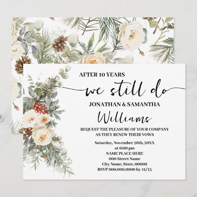 Invitación We Still Do Anniversary Winter White Floral  (Anverso / Reverso)