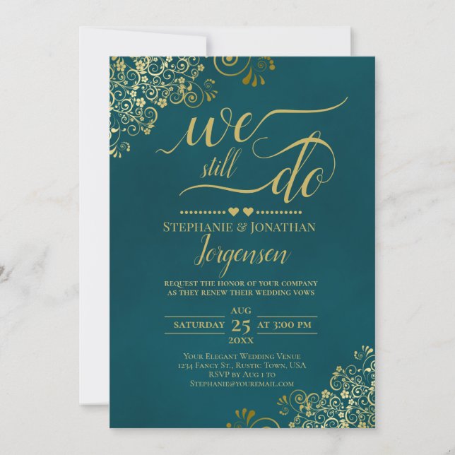 Invitación We Still Do Elegant Dark Teal & Gold Vow Renewal (Anverso)