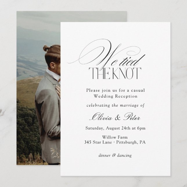 Invitación We Tied the Knot Elopement Wedding Reception (Anverso / Reverso)