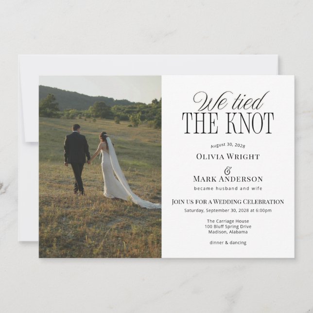Invitación We Tied the Knot Elopement Wedding Reception (Anverso)