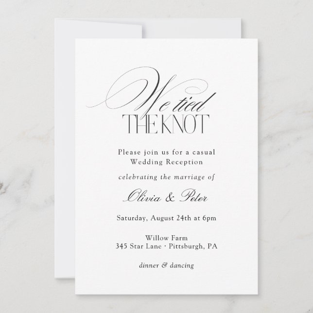 Invitación We Tied the Knot Elopement Wedding Reception (Anverso)