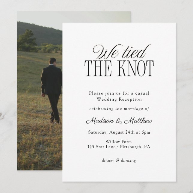 Invitación We Tied the Knot Elopement Wedding Reception (Anverso / Reverso)
