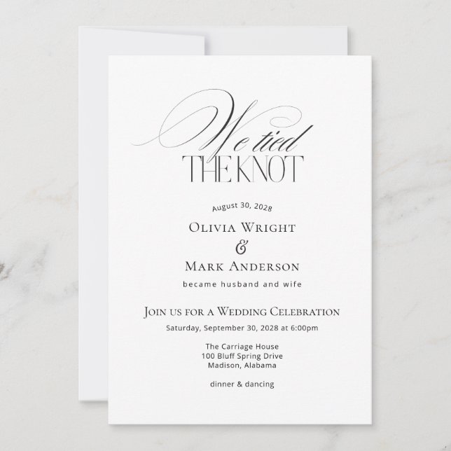 Invitación We tied the Knot with Photo Wedding Reception (Anverso)